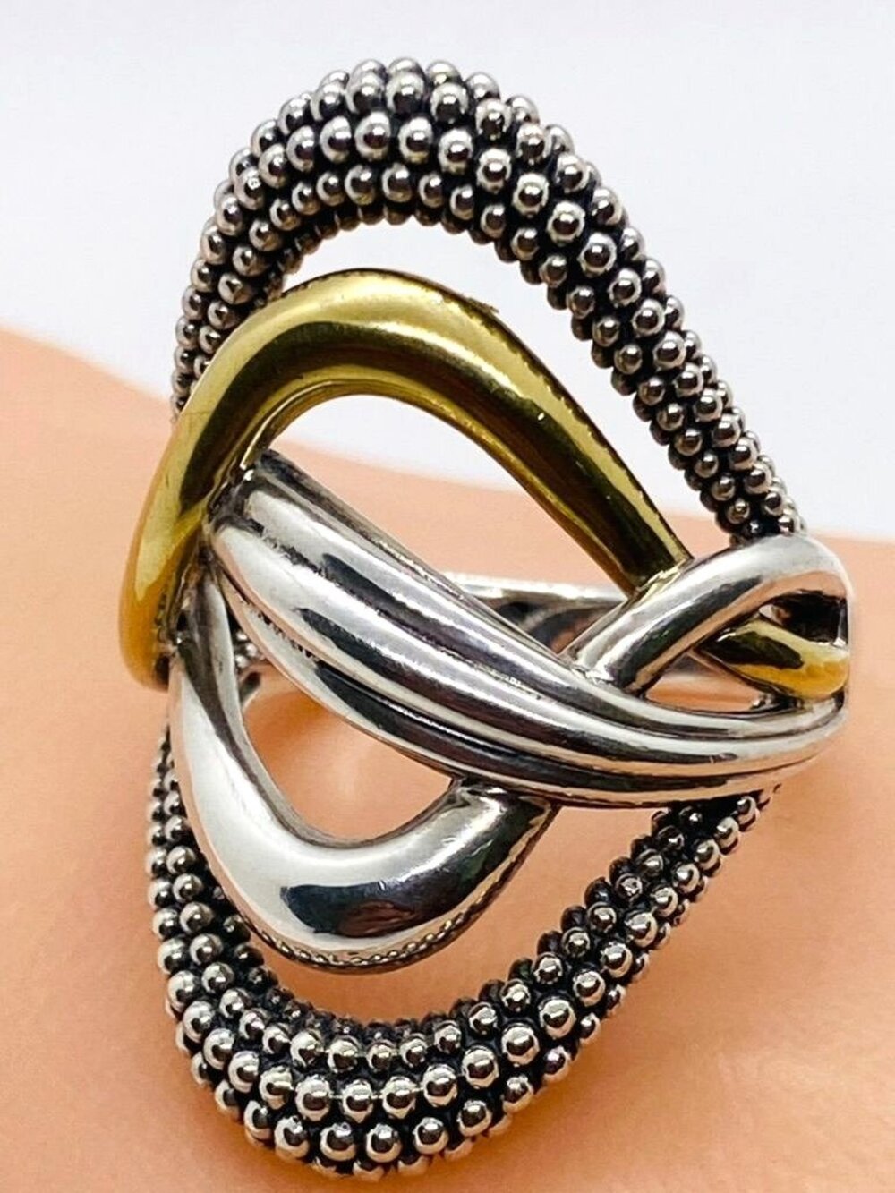 Lagos Swirl Sterling Silver 925 18K Yellow Gold Ring Size 7